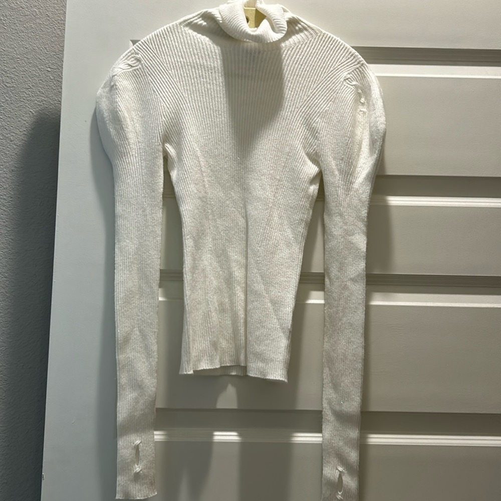 White Shimmer Ribbed Turtleneck